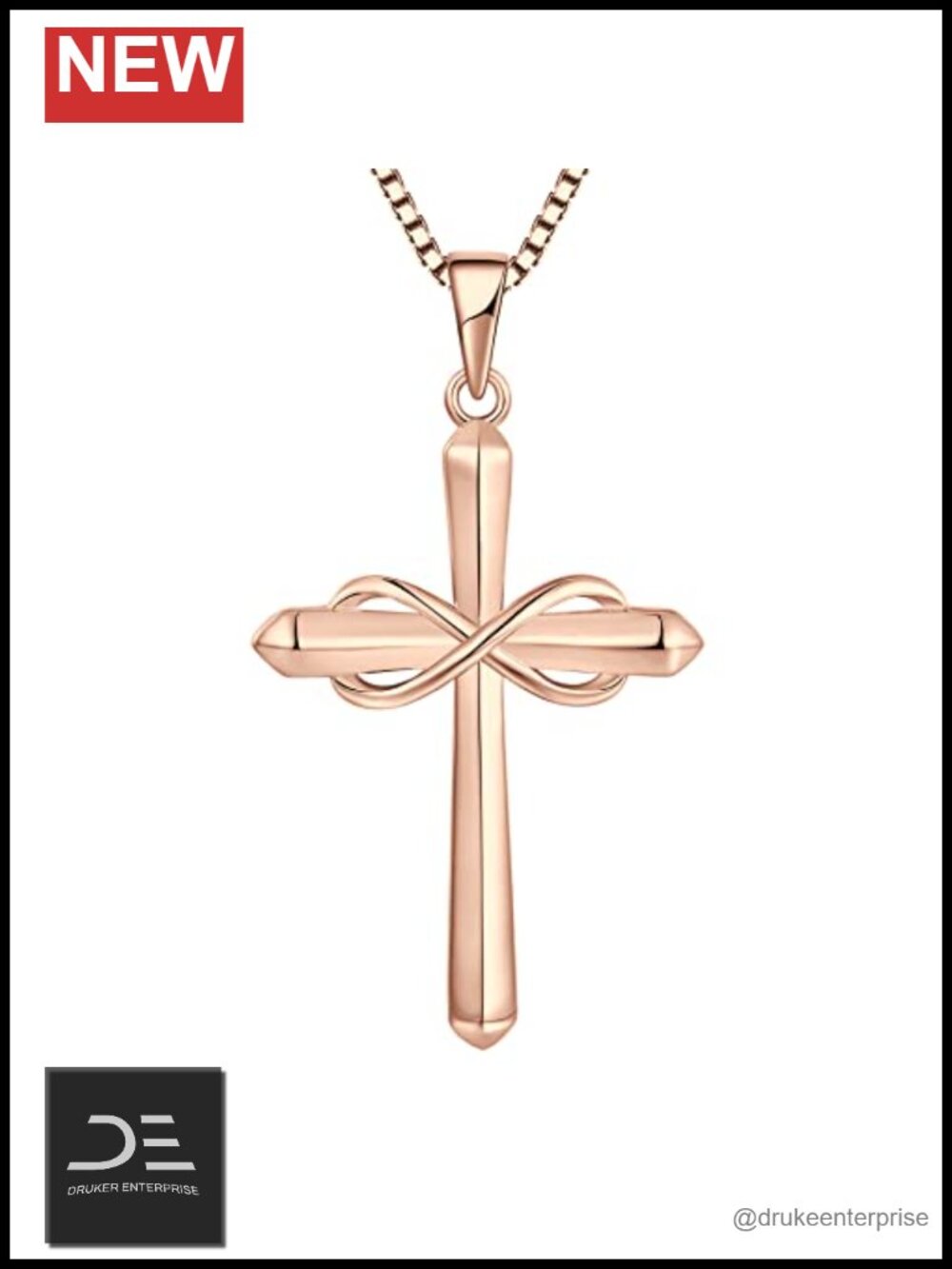 Sterling Silver Infinity Cross Pendant Necklace, 18 Inch Chain, Hypoallergenic